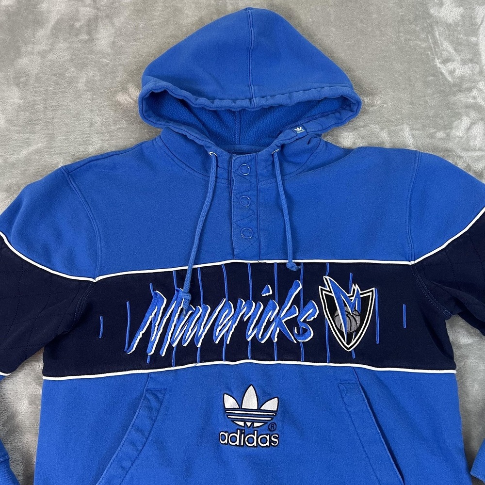 Vintage Adidas Originals Dallas Mavericks NBA 1/4 Snap Fleece Blue Mens Size S - Picture 2 of 10